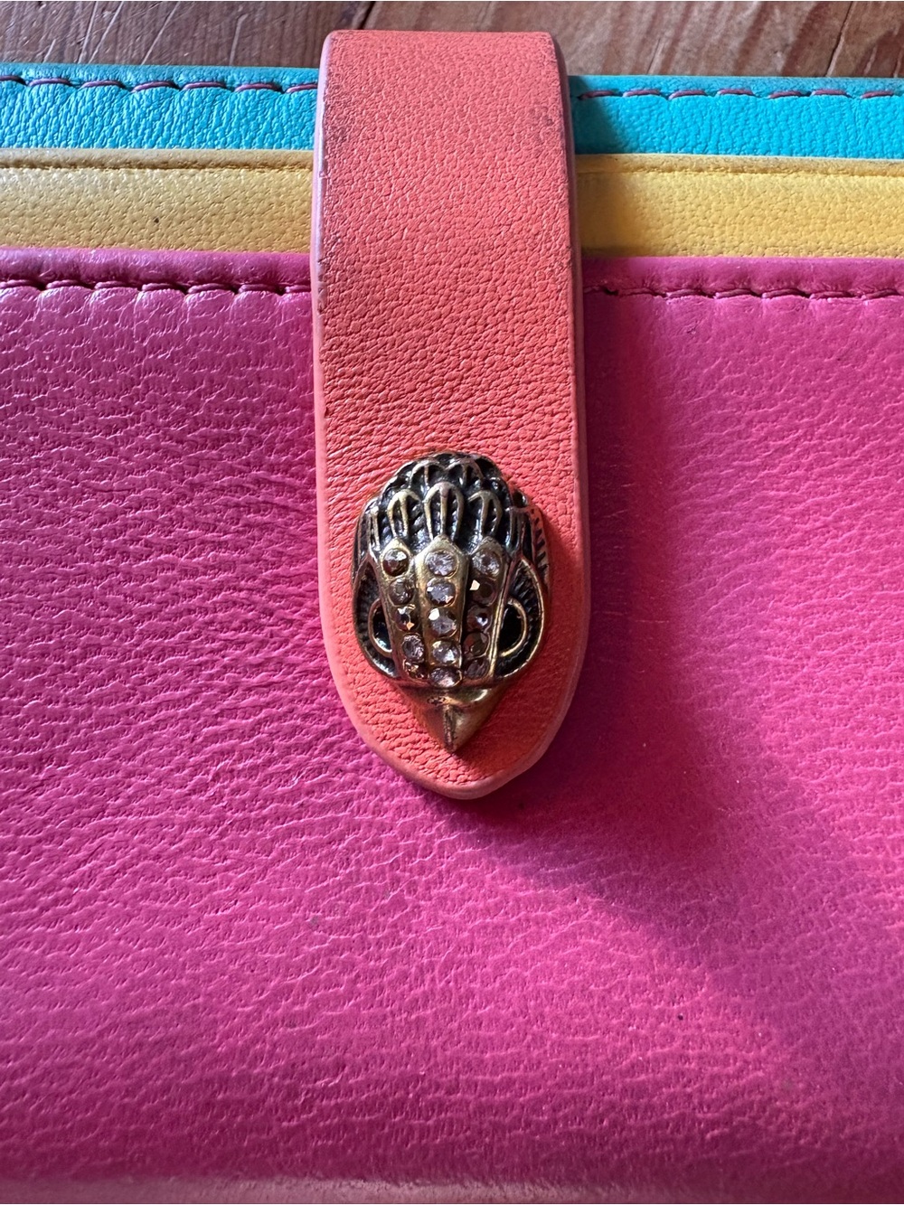 Kurt Geiger Colorblock Leather Card Wallet - Pink, Teal, Gold, Orange - Picture 2 of 9